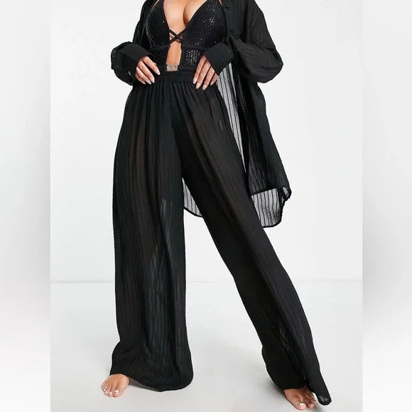 ASOS Sheer Striped Flowy Beach Pants - Picture 2 of 4